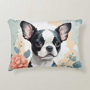 Cute Baby Animals Boston Terrier Puppy Decorative Cushion