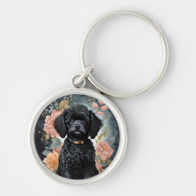 Cute Baby Animals | Cute Black Poodle Puppy Key Ring (Front)