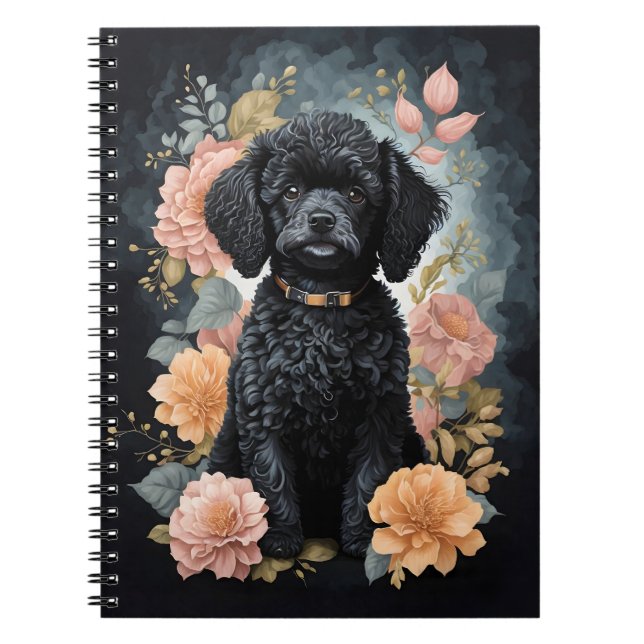 Cute Baby Animals | Cute Black Poodle Puppy Notebook (Front)