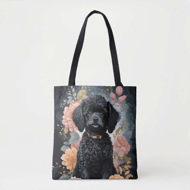 Cute Baby Animals | Cute Black Poodle Puppy Tote Bag (Front)