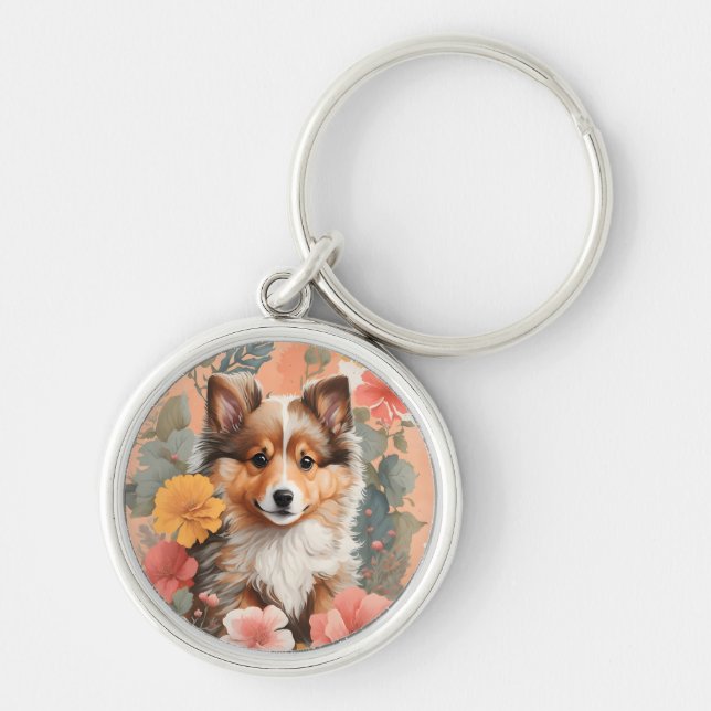 Cute Baby Animals | Cute Shetland Sheepdog Puppy Key Ring (Front)