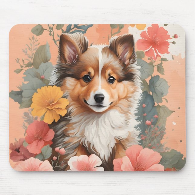 Cute Baby Animals | Cute Shetland Sheepdog Puppy Mouse Mat (Front)
