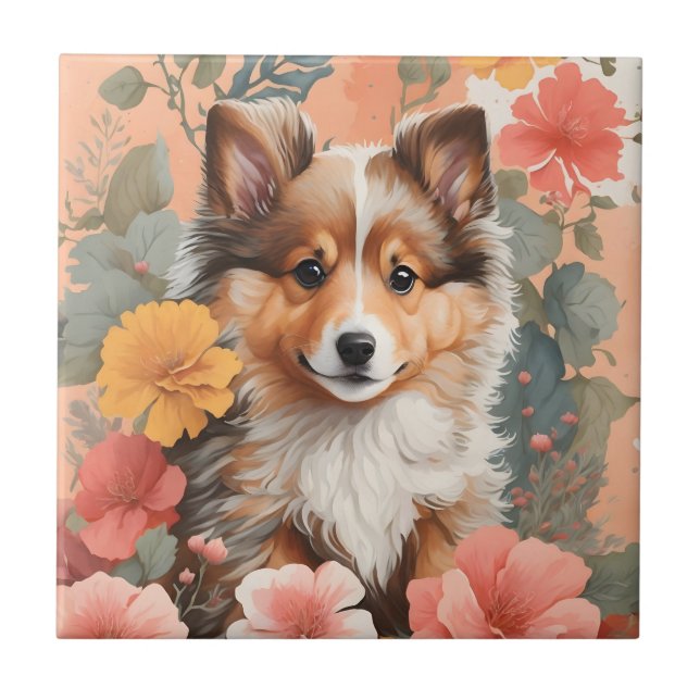 Cute Baby Animals | Cute Shetland Sheepdog Puppy Tile (Front)