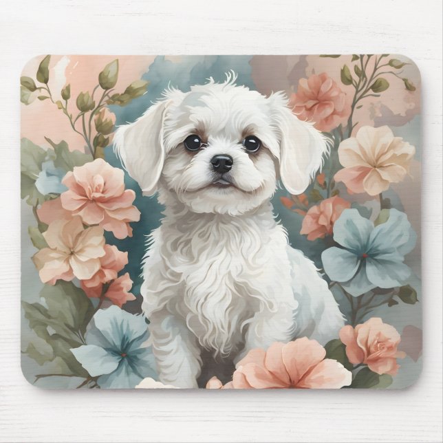 Cute Baby Animals | Cute White Maltese Puppy  Mouse Mat (Front)