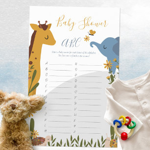 Cute Baby Animals Floral Baby Shower ABC Game
