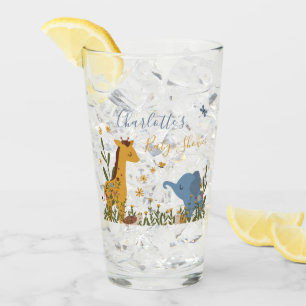 Cute Baby Animals Floral Baby Shower Glass