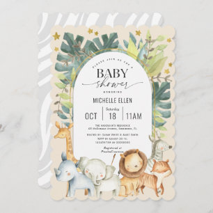 Cute baby animals jungle safari gender neutral  invitation