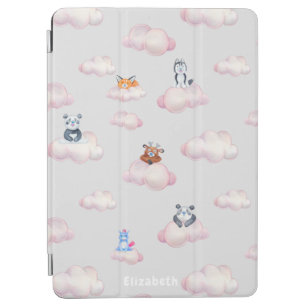 Cute Baby Animals On Clouds Monogram iPad Air Cover