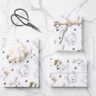 Cute Baby Animals Pattern Wrapping Paper Sheet