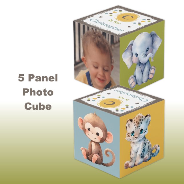 Cute baby animals photo name for nursery green cube (Creator Uploaded)