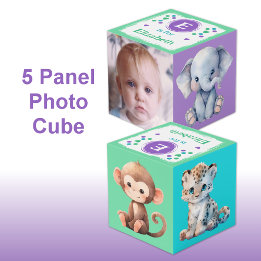 Cute baby animals photo name for nursery purple cube