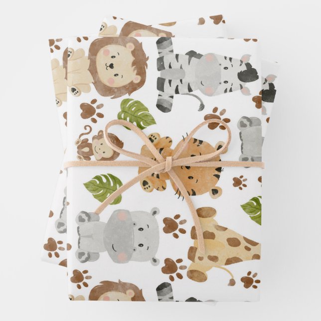 Cute baby animals safari wrapping paper sheet (In situ)
