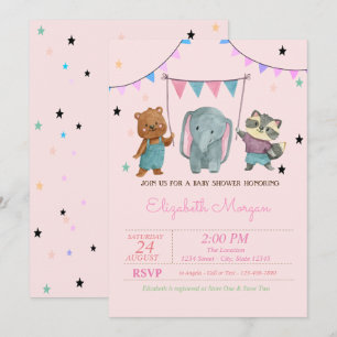 Cute Baby Animals, Stars Baby Shower Invitation