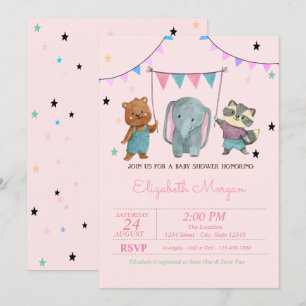 Cute Baby Animals, Stars Baby Shower Invitation