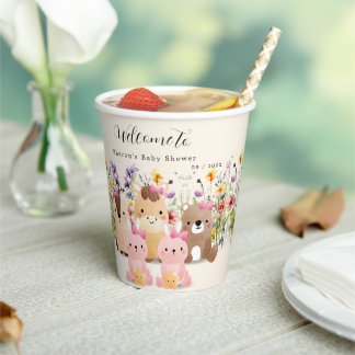 Cute Baby Animals & Wildflowers Baby Shower  Paper Cups