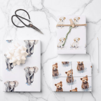 Cute Baby Animals Wrapping Paper Sheet