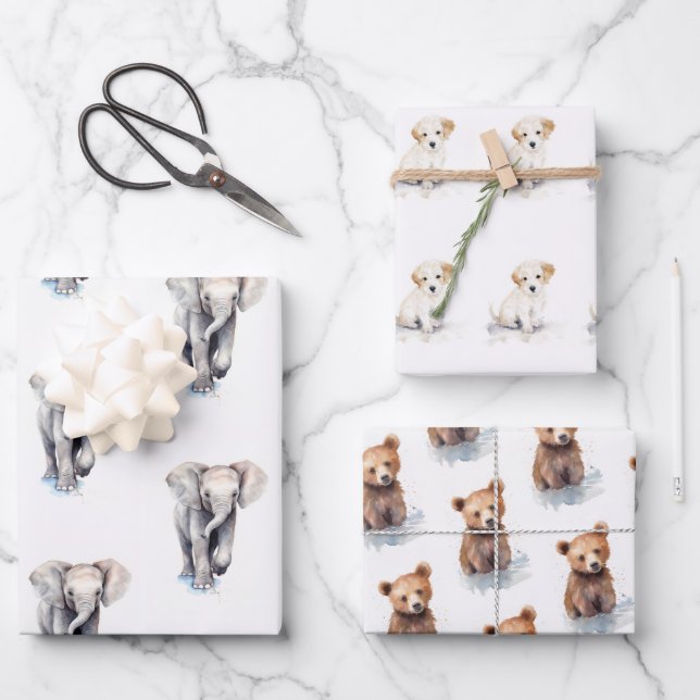 Cute Baby Animals Wrapping Paper Sheet (Front)