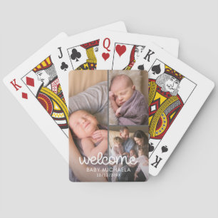 Cute Baby Announcement Photo Collage Playing Cards