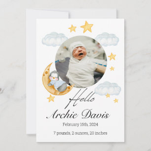 Cute baby  announcement with a baby penguin