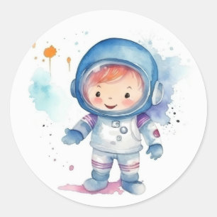 Cute Baby Astronaut Watercolor Classic Round Sticker