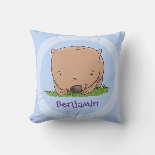 Cute baby Australian wombat cartoon illustration Cushion (Front)