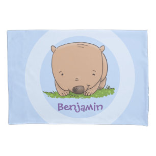 Cute baby Australian wombat cartoon illustration Pillowcase