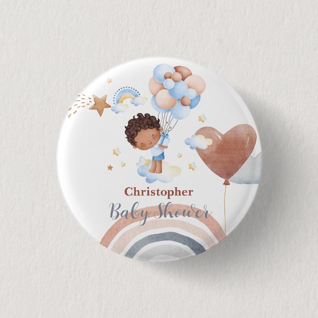 Cute baby Balloon African american kid baby shower 3 Cm Round Badge (Front)