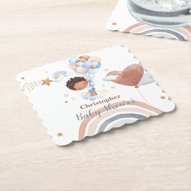 Cute baby Balloon African american kid baby shower Paper Coaster (Angled)