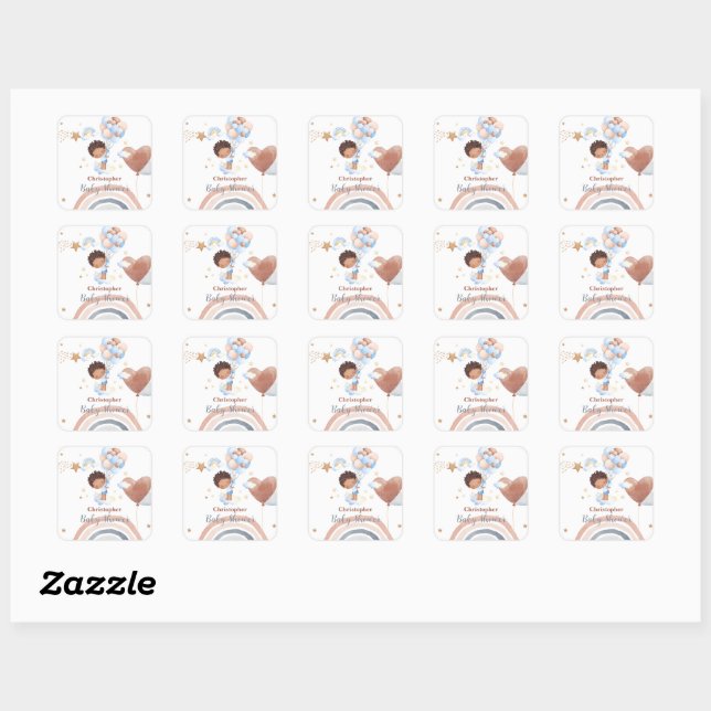Cute baby Balloon African american kid baby shower Square Sticker (Sheet)