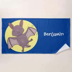 Cute baby bat flying cartoon illustration beach towel