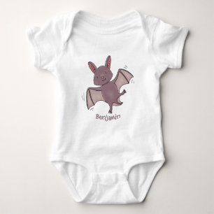 Cute baby bat flying cartoon illustration bodysuit