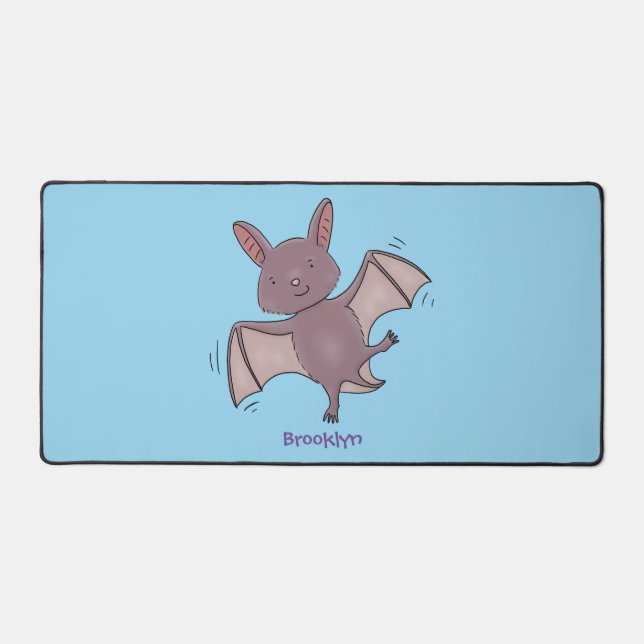 Cute baby bat flying cartoon illustration desk mat (Front)