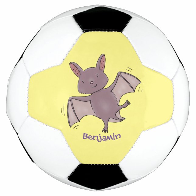 Cute baby bat flying cartoon illustration football (Front)
