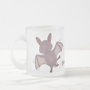 Cute baby bat flying cartoon illustration frosted glass coffee mug