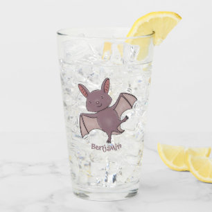 Cute baby bat flying cartoon illustration glass