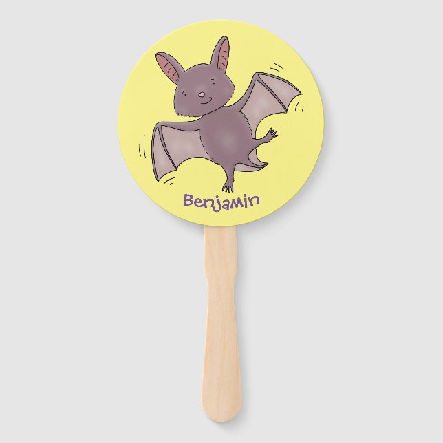 Cute baby bat flying cartoon illustration hand fan (Front)