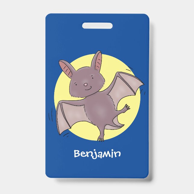 Cute baby bat flying cartoon illustration ID badge (Front)