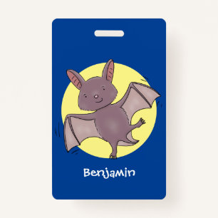 Cute baby bat flying cartoon illustration ID badge