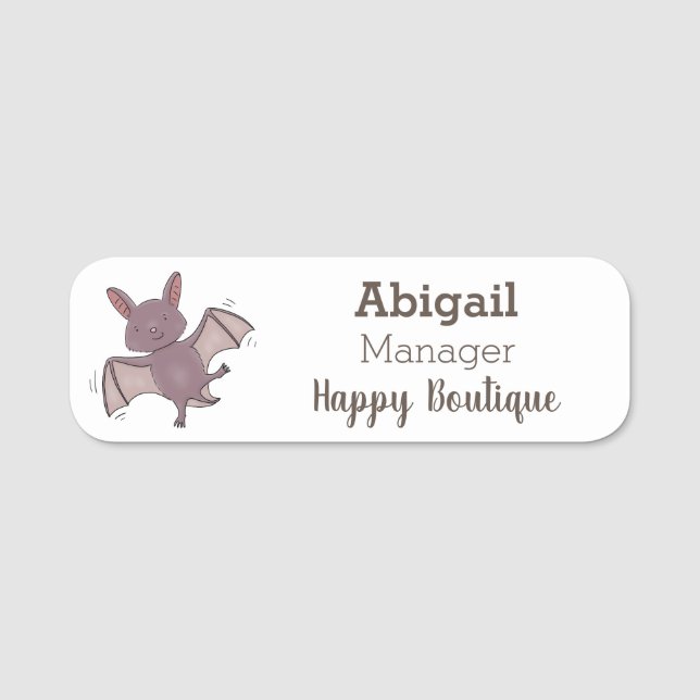 Cute baby bat flying cartoon illustration name tag (Front)