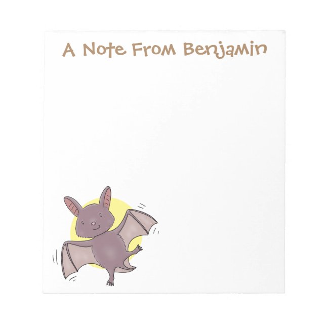 Cute baby bat flying cartoon illustration notepad (Front)