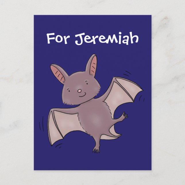 Cute baby bat flying cartoon illustration postcard (Front)