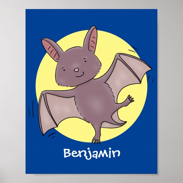 Cute baby bat flying cartoon illustration poster (Front)