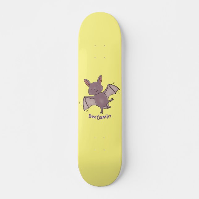 Cute baby bat flying cartoon illustration skateboard (Front)