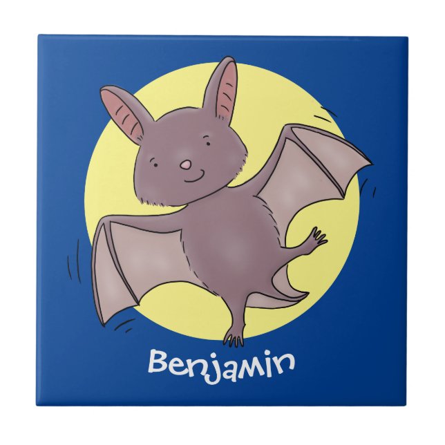 Cute baby bat flying cartoon illustration tile (Front)