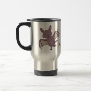 Cute baby bat flying cartoon illustration travel mug