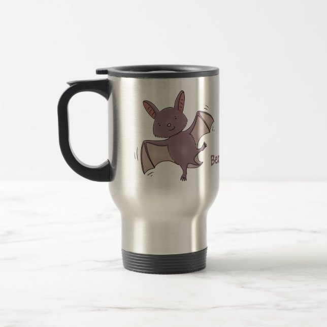 Cute baby bat flying cartoon illustration travel mug (Left)
