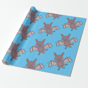 Cute baby bat flying cartoon illustration wrapping paper