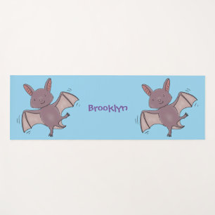 Cute baby bat flying cartoon illustration yoga mat