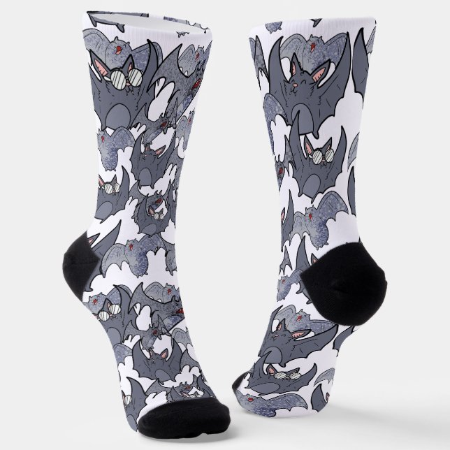 Cute baby bat Grey and white Cool men Socks (Angled)