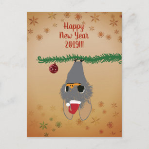 Cute Baby Bat Happy New Year Custom Postcard